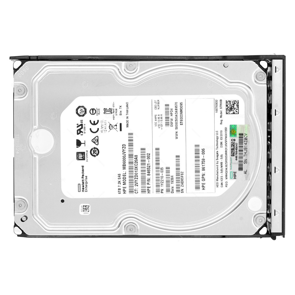862136-001  HP HDD 6TB 7.2K SAS 12G 3.5" LFF FOR HPE PROLIANT ML350 G10
